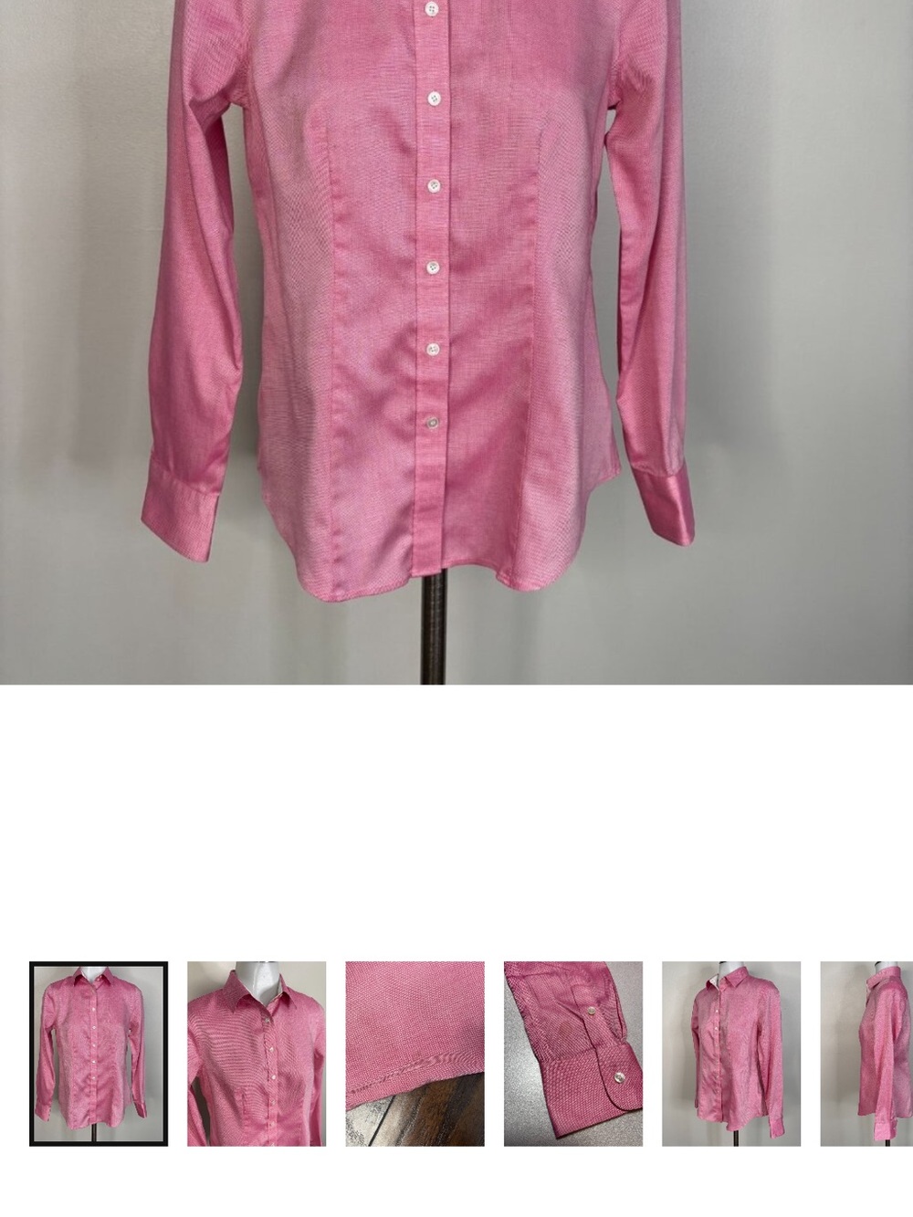 Talbots Top 4P Pink Button-Front Shirt Cotton Collared 4‎ Petite Women's